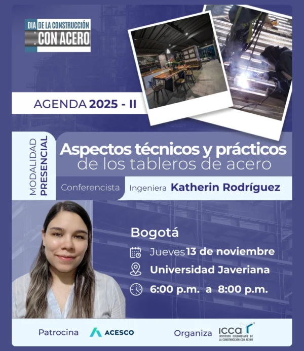 Conferencia presencial en Bogotá sobre aspectos técnicos y prácticos de los tableros de acero
